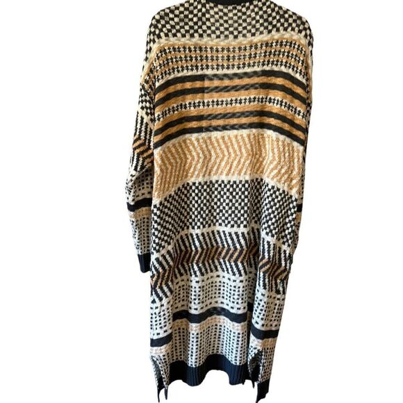 MARLED by REUNITED Color Blocked Striped Print Tan, Gray Boho Aztec Cardigan - Picture 3 of 10